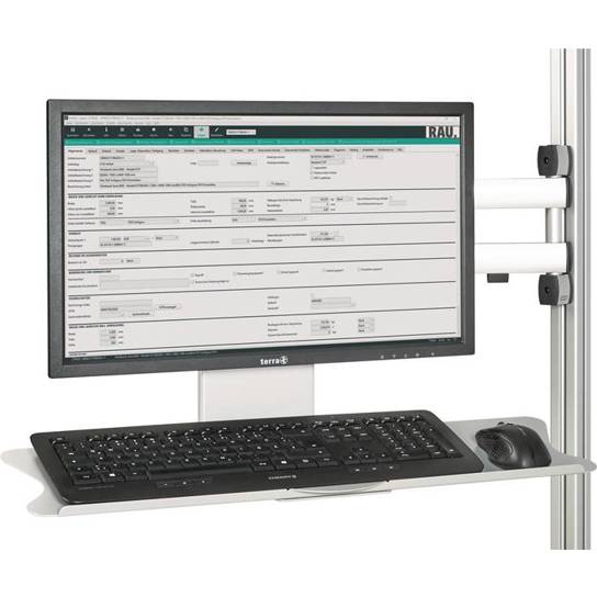 RAU - Flachbildschirmhalterung (Monitorarm, Schwenkarm) - Modell für Werkbankaufbau inkl. Tastatur- und Mausablage